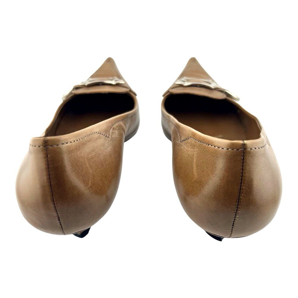 Vtg Y2K Prada Women’s Shoe Pumps Silver Buckle Kitten Heel Tan Camel Sz 38 - Picture 3 of 8